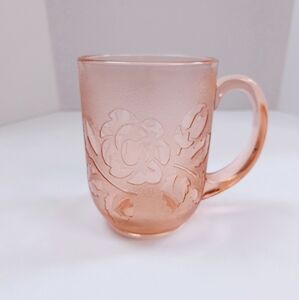 Arcoroc France Rosaline Mug Pink Rose Glass with Flower Floral Design Cup 4"